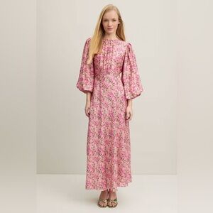 LK Bennett Pink Floral Long Sleeve midi maxi Dress worn once